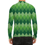 Grass Green Argyle Pattern Print Men's Long Sleeve Rash Guard