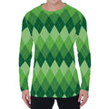 Grass Green Argyle Pattern Print Men's Long Sleeve T-Shirt