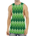 Grass Green Argyle Pattern Print Men's Muscle Tank Top