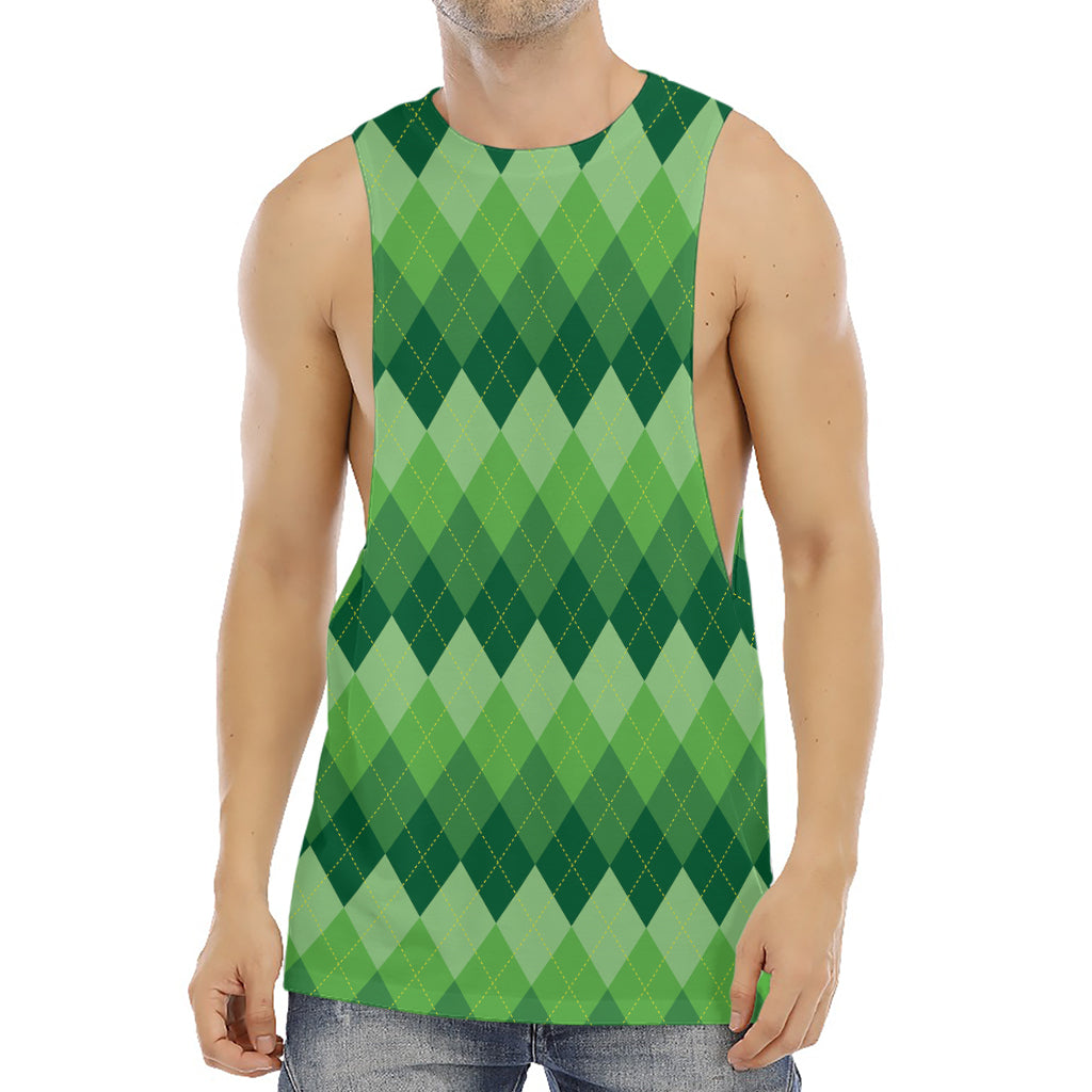 Grass Green Argyle Pattern Print Men's Muscle Tank Top