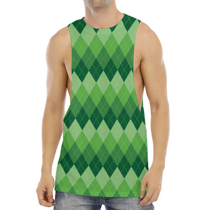 Grass Green Argyle Pattern Print Men's Muscle Tank Top