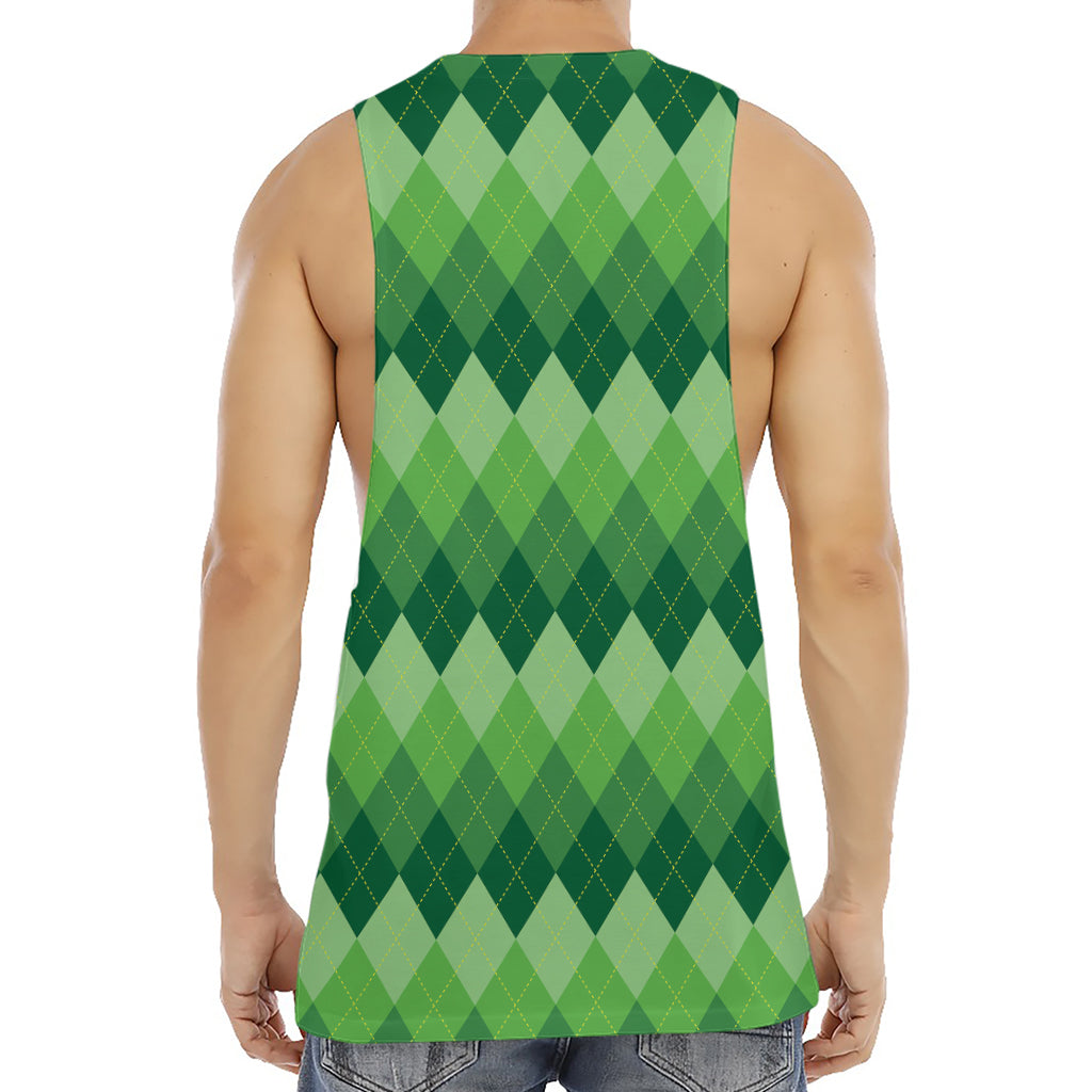 Grass Green Argyle Pattern Print Men's Muscle Tank Top