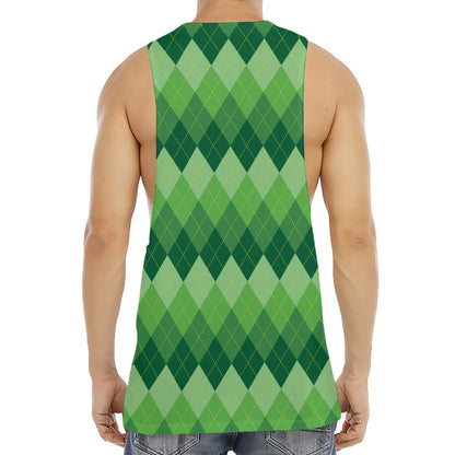 Grass Green Argyle Pattern Print Men's Muscle Tank Top