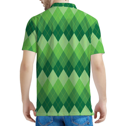 Grass Green Argyle Pattern Print Men's Polo Shirt