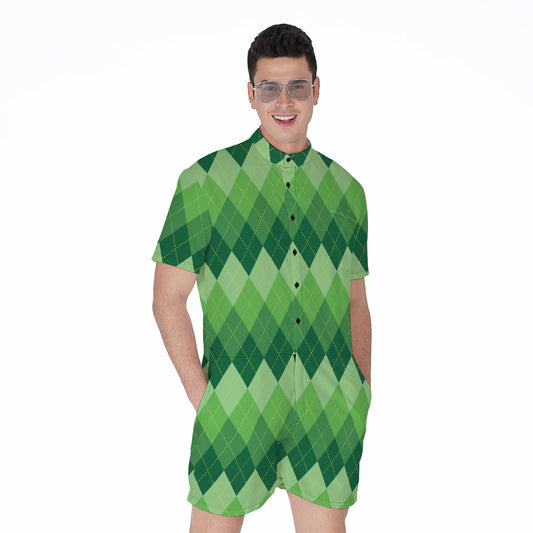 Grass Green Argyle Pattern Print Men's Rompers