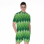Grass Green Argyle Pattern Print Men's Rompers