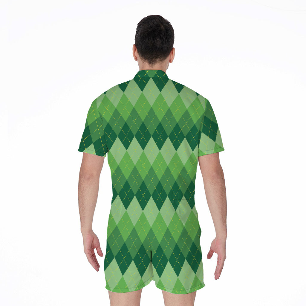Grass Green Argyle Pattern Print Men's Rompers