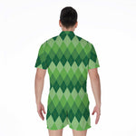 Grass Green Argyle Pattern Print Men's Rompers