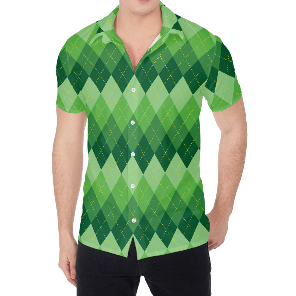 Grass Green Argyle Pattern Print Men's Shirt