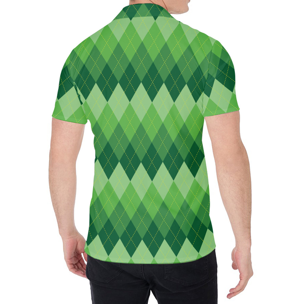Grass Green Argyle Pattern Print Men's Shirt