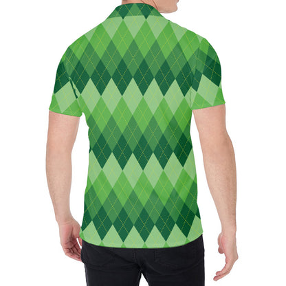 Grass Green Argyle Pattern Print Men's Shirt