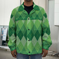 Grass Green Argyle Pattern Print Men's Shirt Jacket