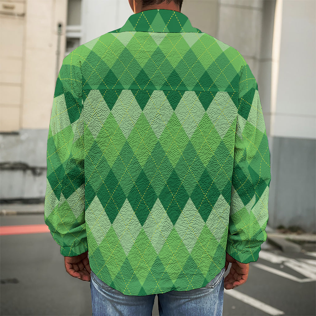Grass Green Argyle Pattern Print Men's Shirt Jacket