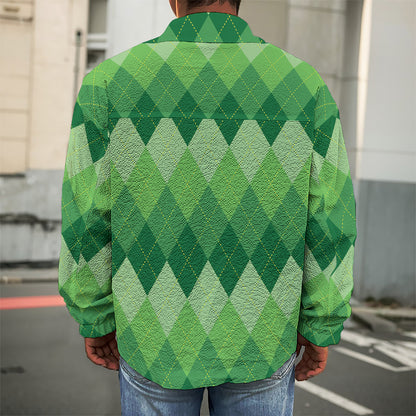 Grass Green Argyle Pattern Print Men's Shirt Jacket