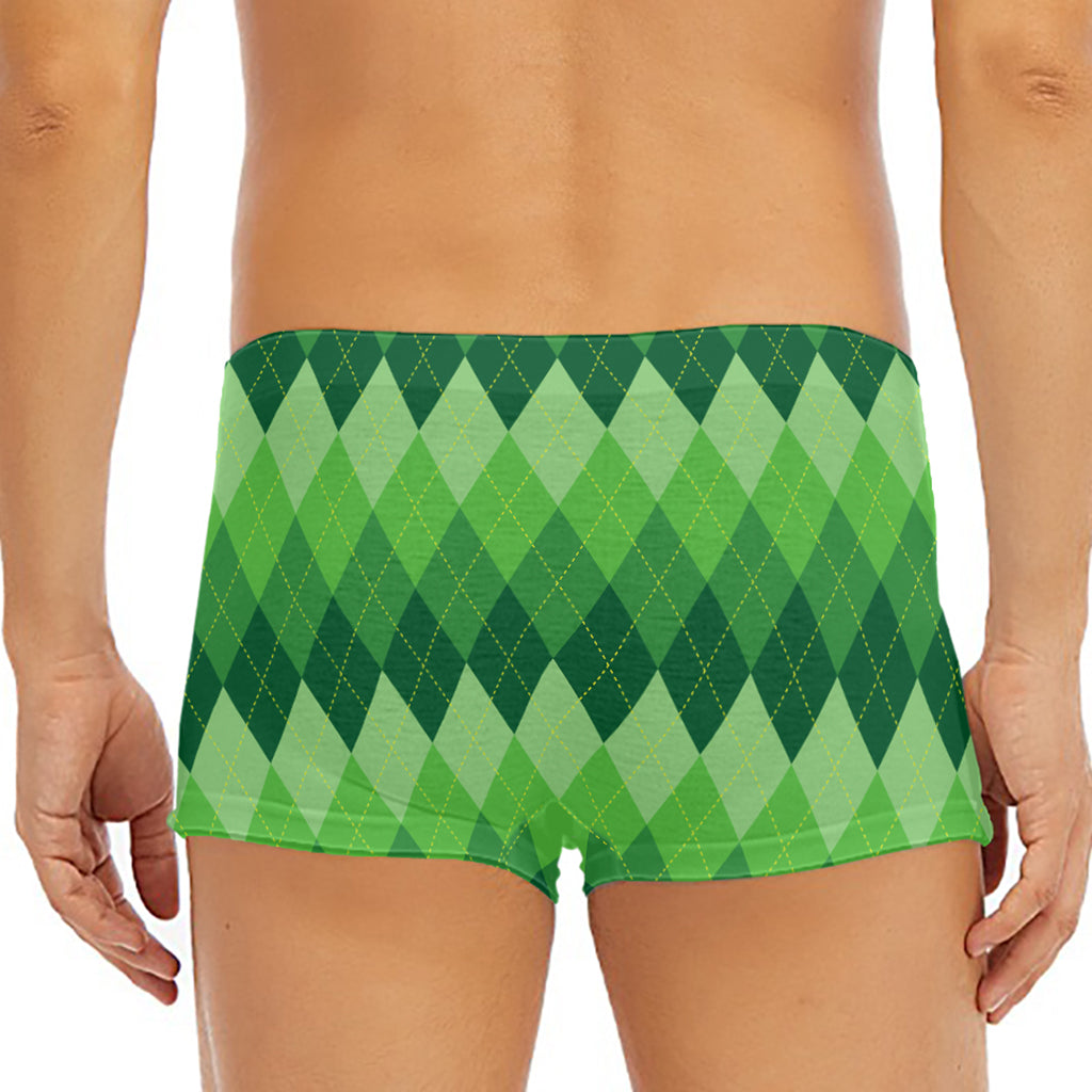 Grass Green Argyle Pattern Print Men's Short Boxer Briefs