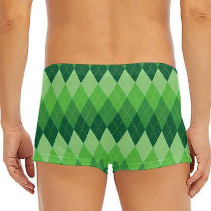 Grass Green Argyle Pattern Print Men's Short Boxer Briefs