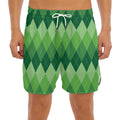 Grass Green Argyle Pattern Print Men's Split Running Shorts