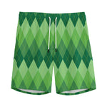 Grass Green Argyle Pattern Print Men's Sports Shorts