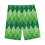 Grass Green Argyle Pattern Print Men's Sports Shorts