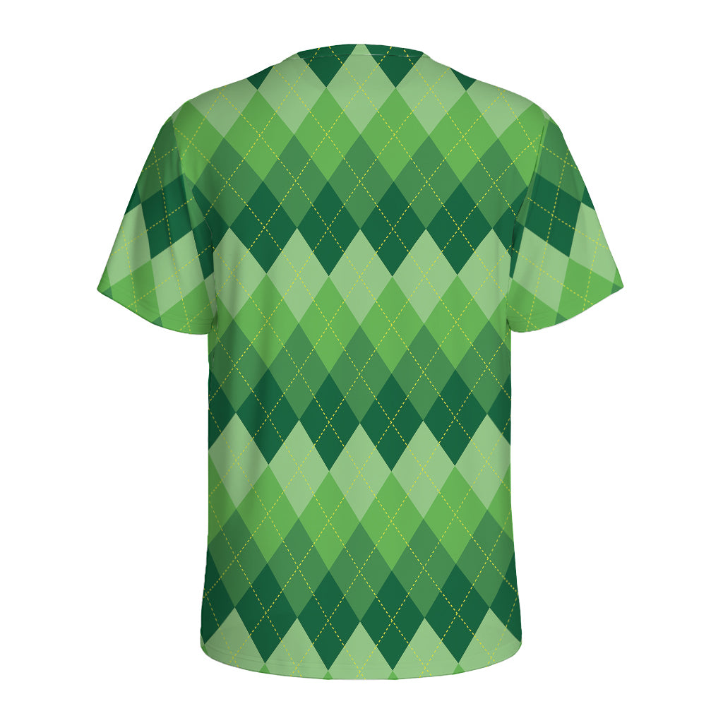 Grass Green Argyle Pattern Print Men's Sports T-Shirt