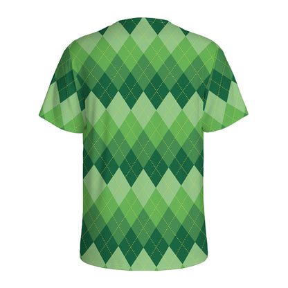 Grass Green Argyle Pattern Print Men's Sports T-Shirt
