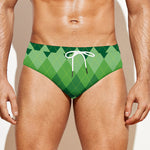 Grass Green Argyle Pattern Print Men's Swim Briefs