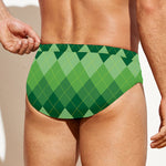 Grass Green Argyle Pattern Print Men's Swim Briefs