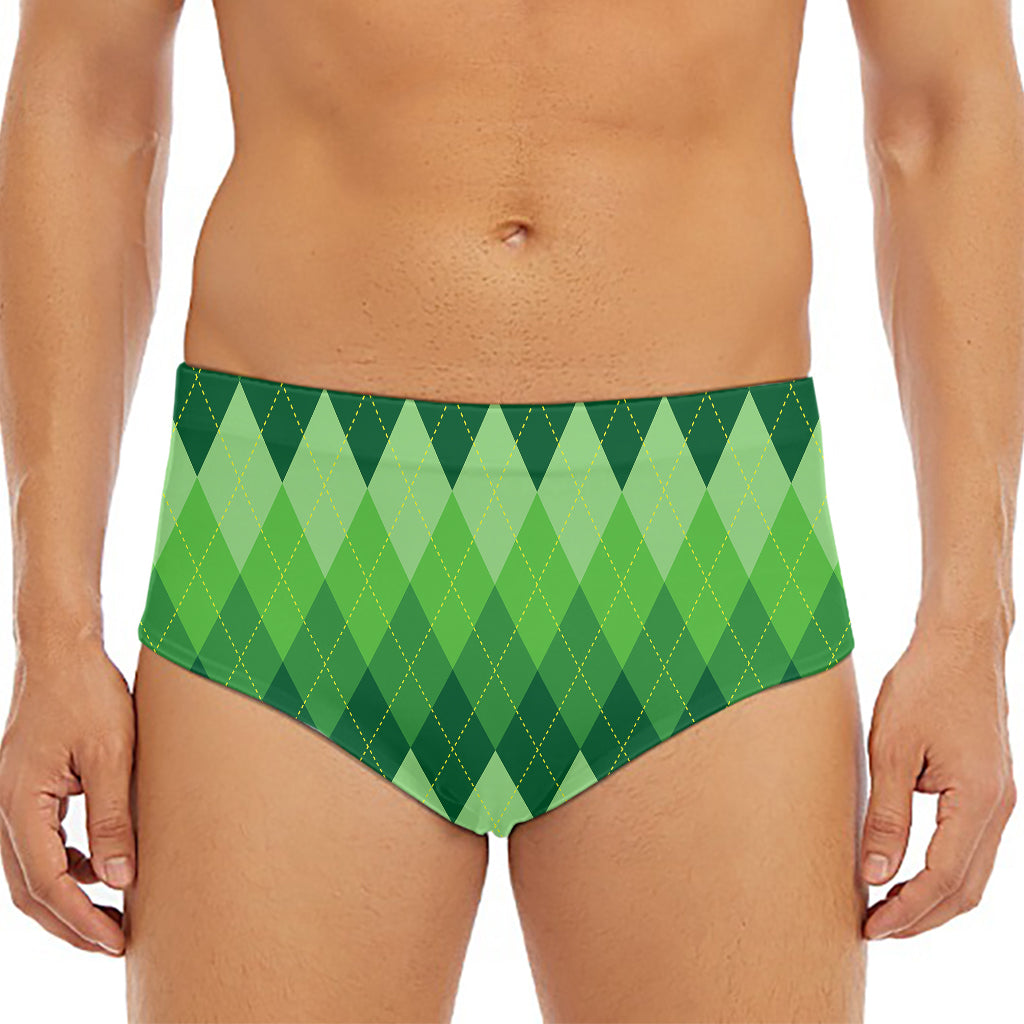 Grass Green Argyle Pattern Print Men's Triangle Swim Briefs