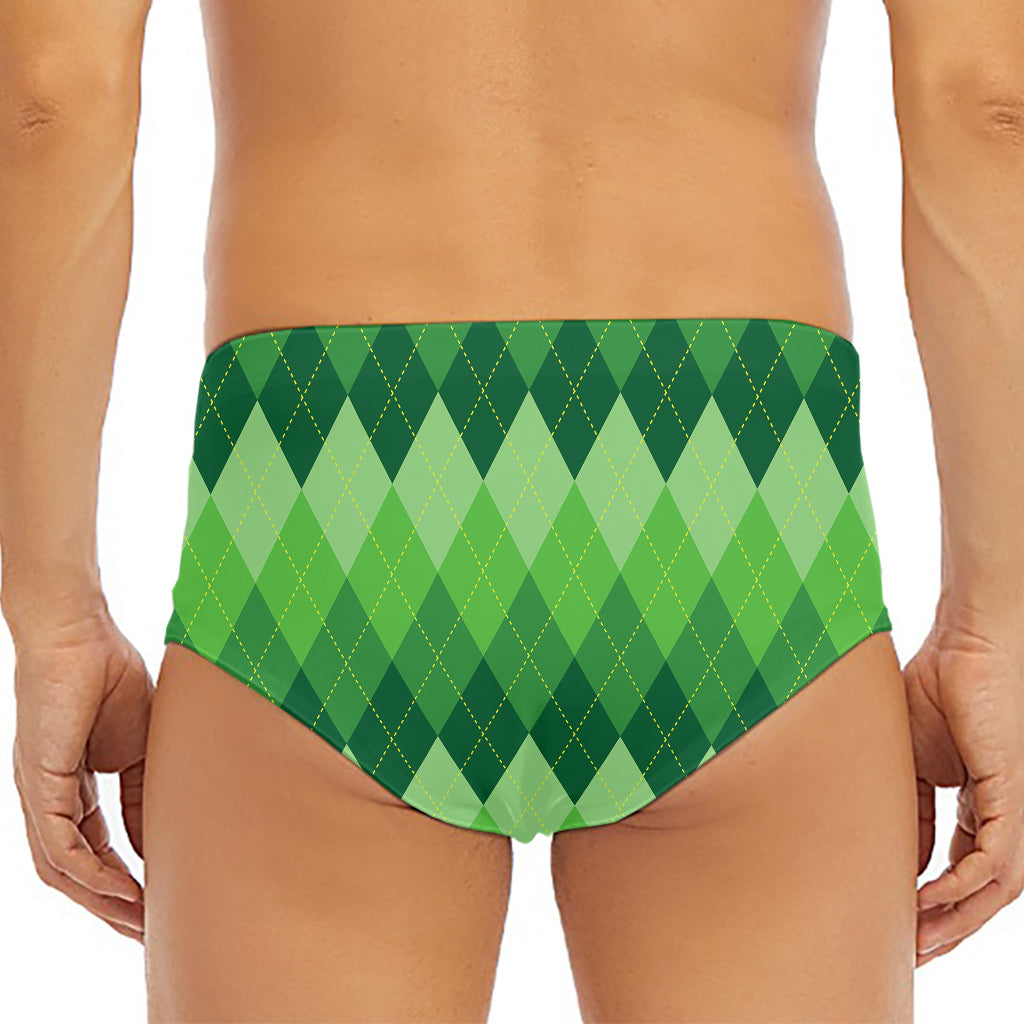 Grass Green Argyle Pattern Print Men's Triangle Swim Briefs