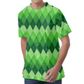 Grass Green Argyle Pattern Print Men's Velvet T-Shirt