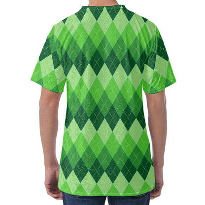 Grass Green Argyle Pattern Print Men's Velvet T-Shirt