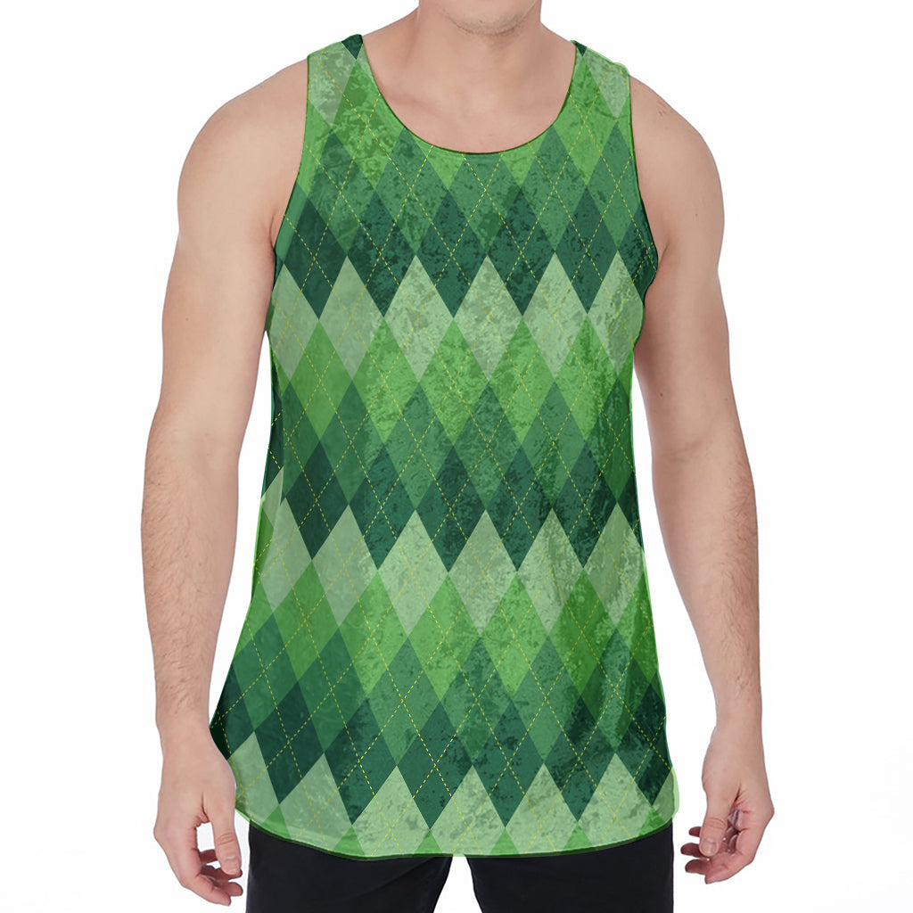 Grass Green Argyle Pattern Print Men's Velvet Tank Top