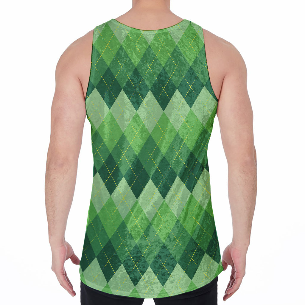 Grass Green Argyle Pattern Print Men's Velvet Tank Top