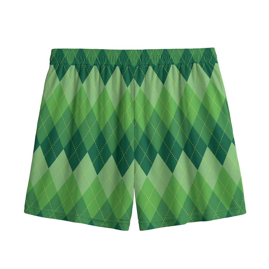 Grass Green Argyle Pattern Print Mesh Shorts