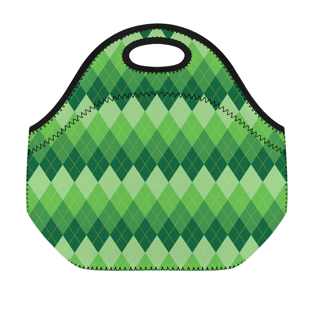 Grass Green Argyle Pattern Print Neoprene Lunch Bag