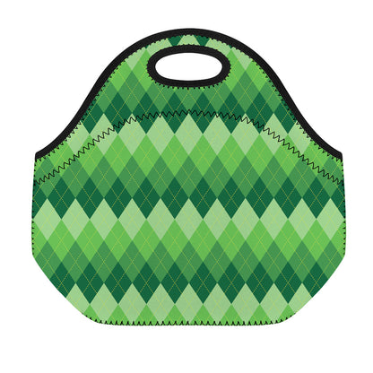 Grass Green Argyle Pattern Print Neoprene Lunch Bag