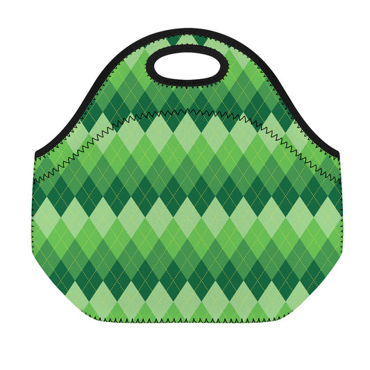 Grass Green Argyle Pattern Print Neoprene Lunch Bag
