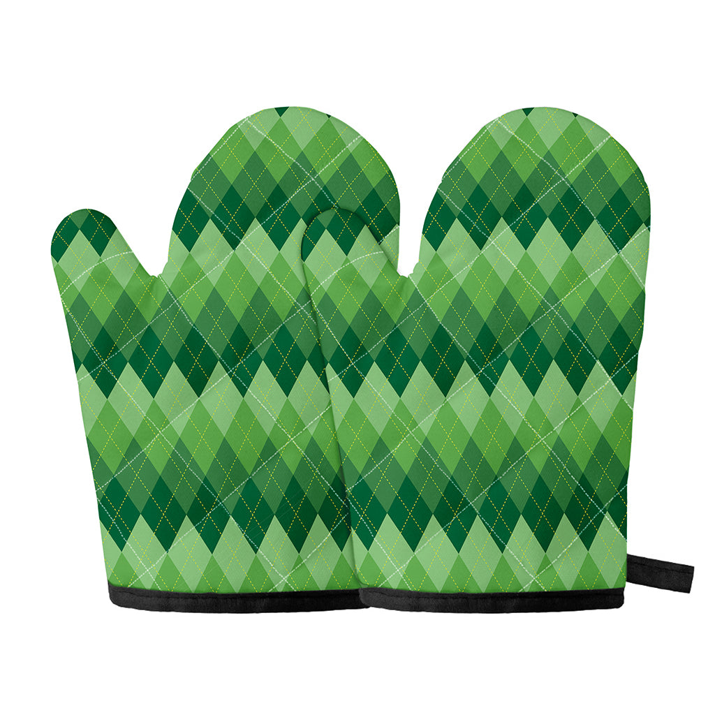 Grass Green Argyle Pattern Print Oven Mitts