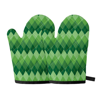 Grass Green Argyle Pattern Print Oven Mitts