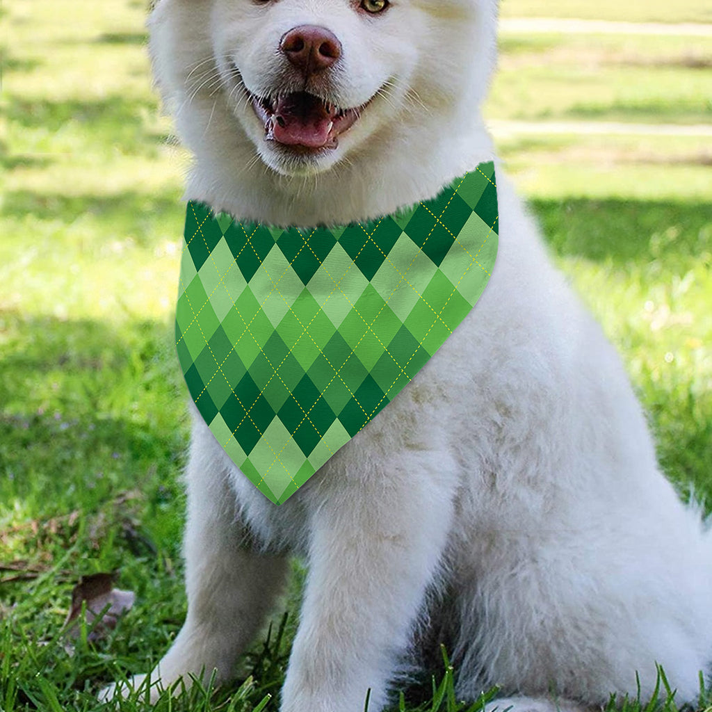 Grass Green Argyle Pattern Print Over The Collar Dog Bandana