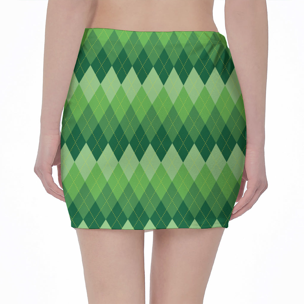 Grass Green Argyle Pattern Print Pencil Mini Skirt