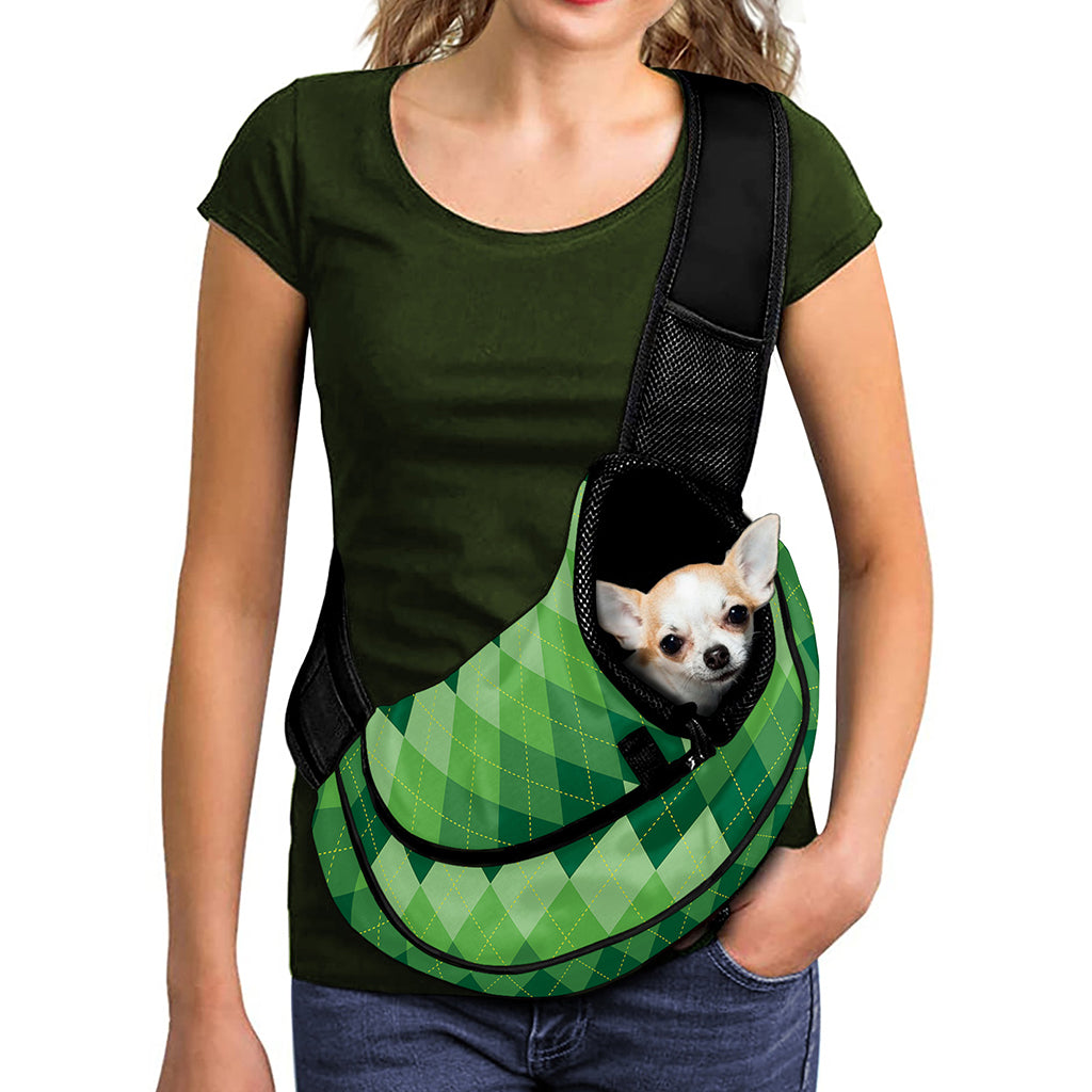 Grass Green Argyle Pattern Print Pet Sling Carrier