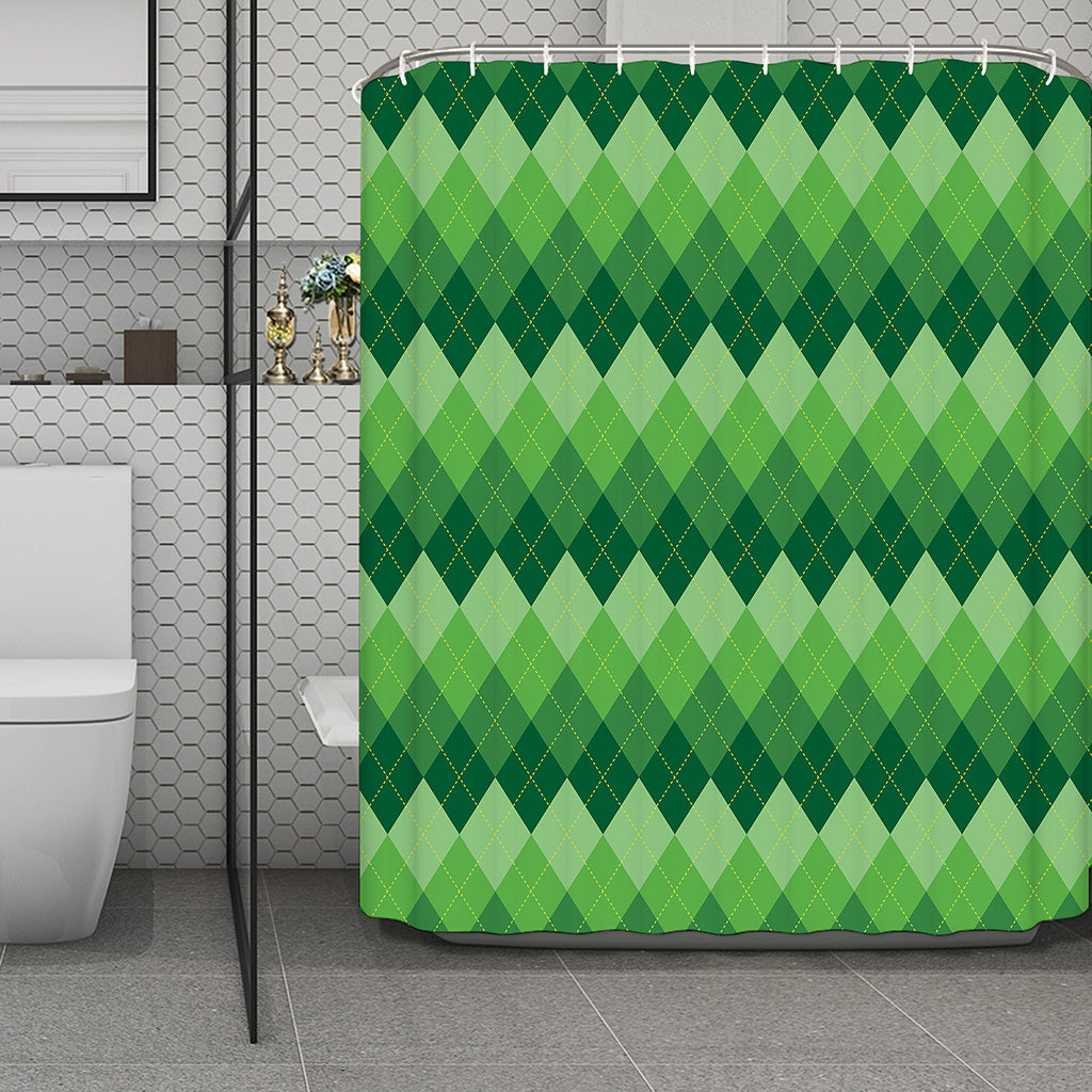 Grass Green Argyle Pattern Print Polyester Shower Curtain