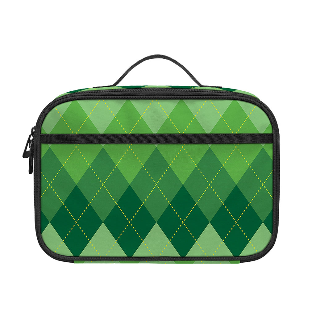 Grass Green Argyle Pattern Print Portable Lunch Bag