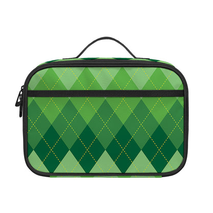 Grass Green Argyle Pattern Print Portable Lunch Bag