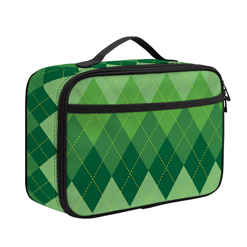 Grass Green Argyle Pattern Print Portable Lunch Bag