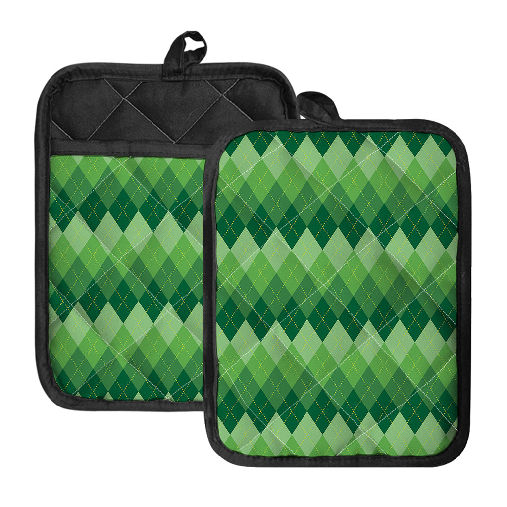 Grass Green Argyle Pattern Print Pot Holders With Pocket
