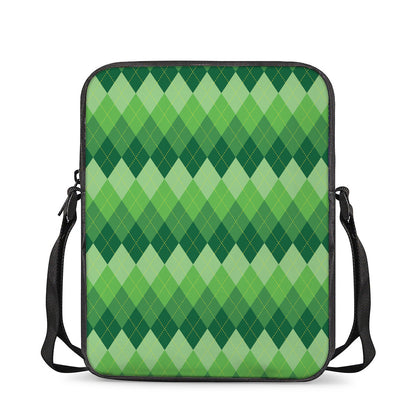 Grass Green Argyle Pattern Print Rectangular Crossbody Bag