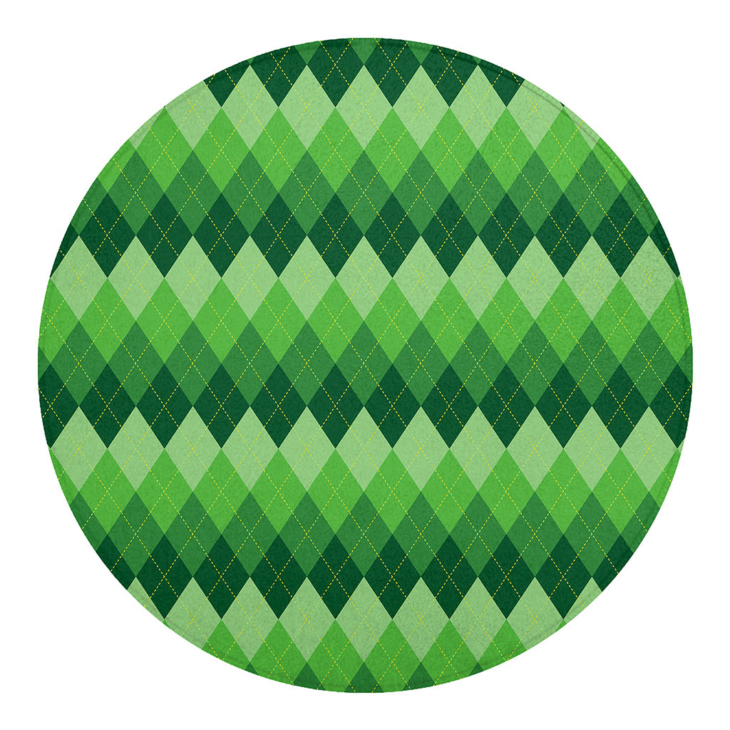 Grass Green Argyle Pattern Print Round Blanket