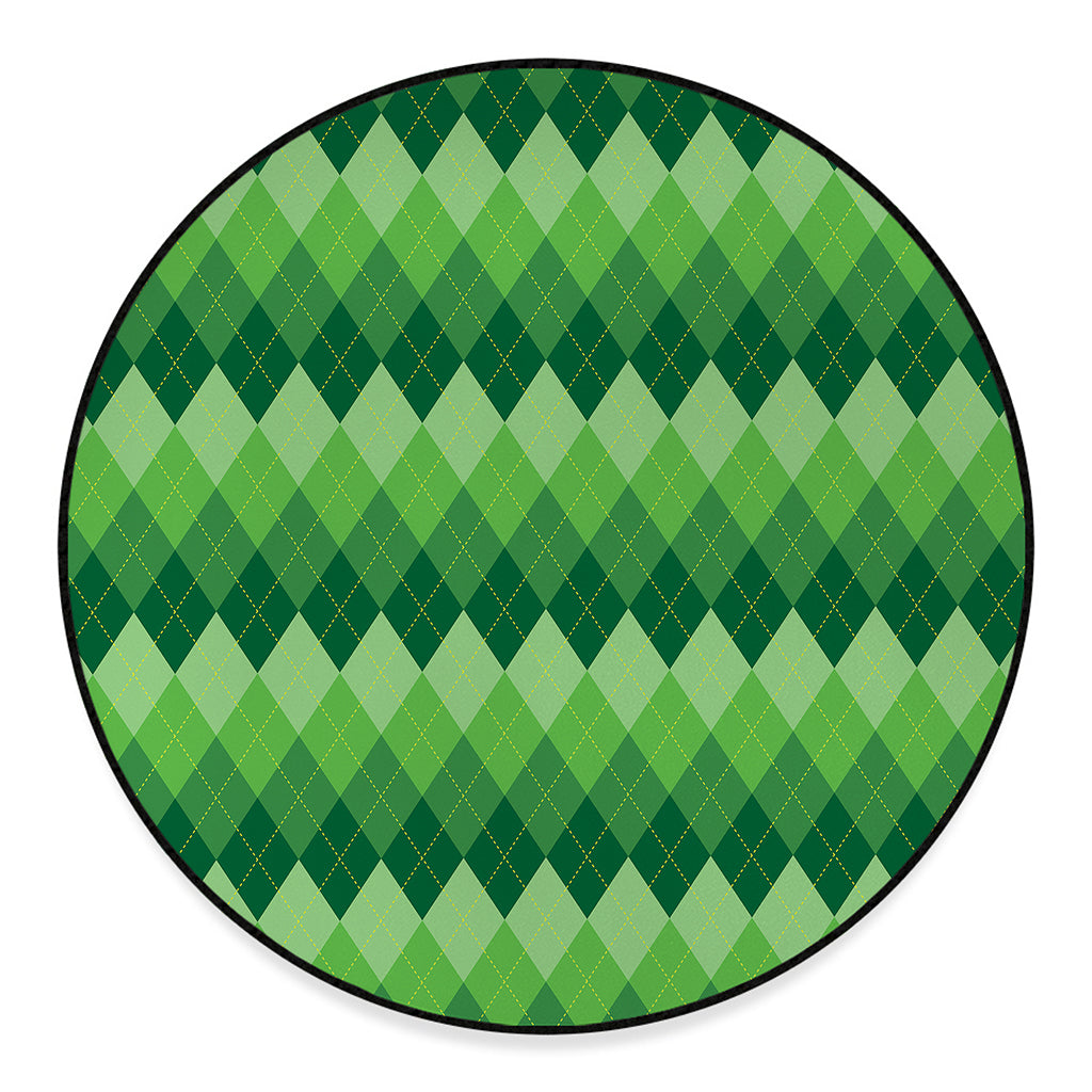 Grass Green Argyle Pattern Print Round Floor Mat